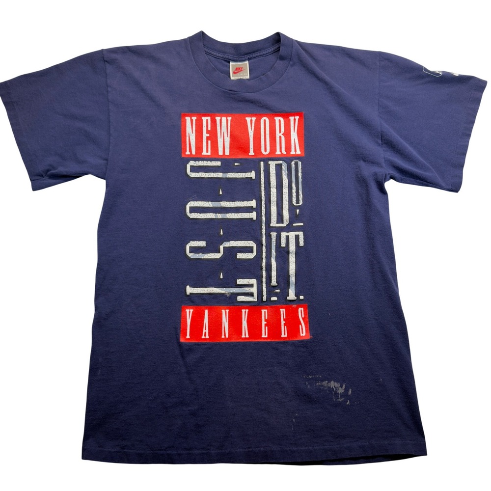 Vintage 90s Nike New York Yankees MLB Just Do It Gray Tag Single Stitch Tee L